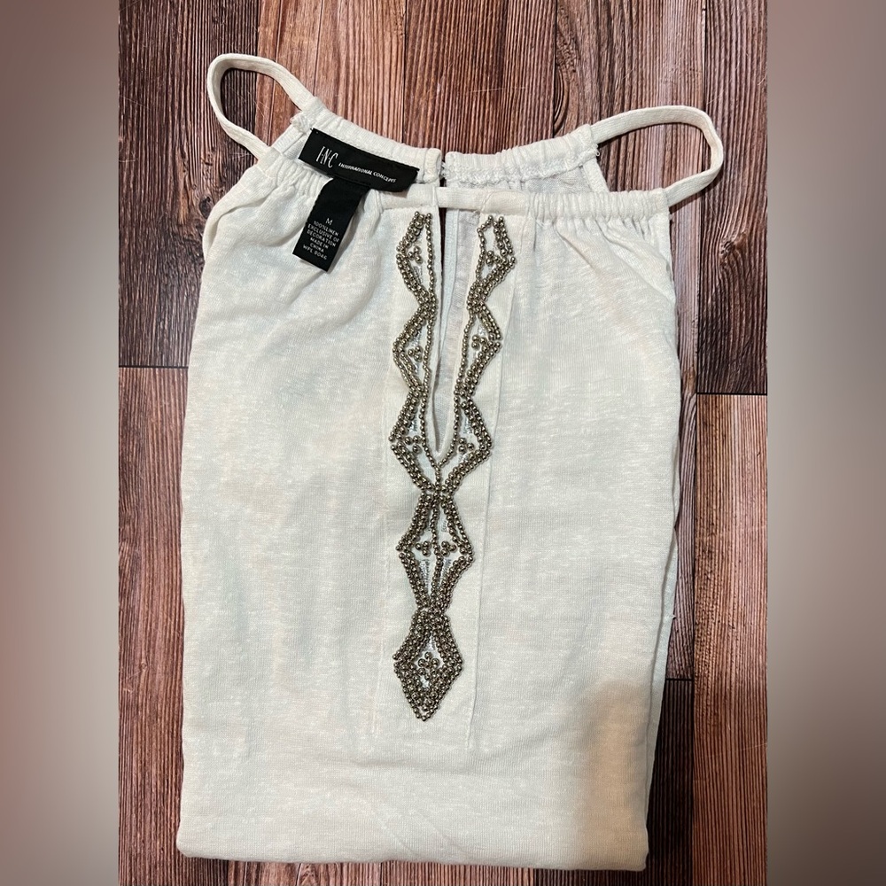 INTERNATIONAL CONCEPTS WHITE BEADED GAUZY TANK